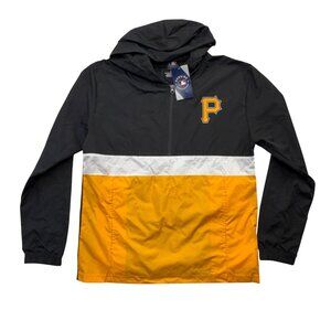 Pittsburgh Pirates MLB Windbreaker ½ Zip Hood Pockets Black Gold Mens L NEW